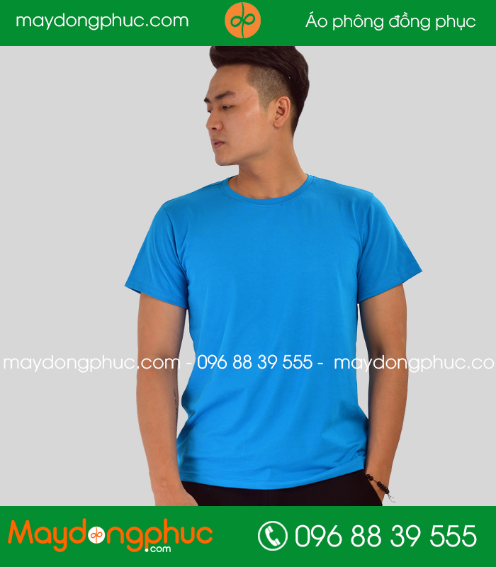 Áo phông cổ tròn đồng phục màu xanh bích